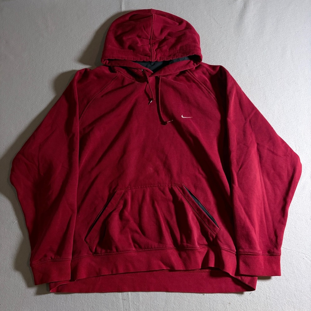 Nike Maroon Embroidered Swoosh Hoodie Mens XXL Red Pullover Sweatshirt Raglan